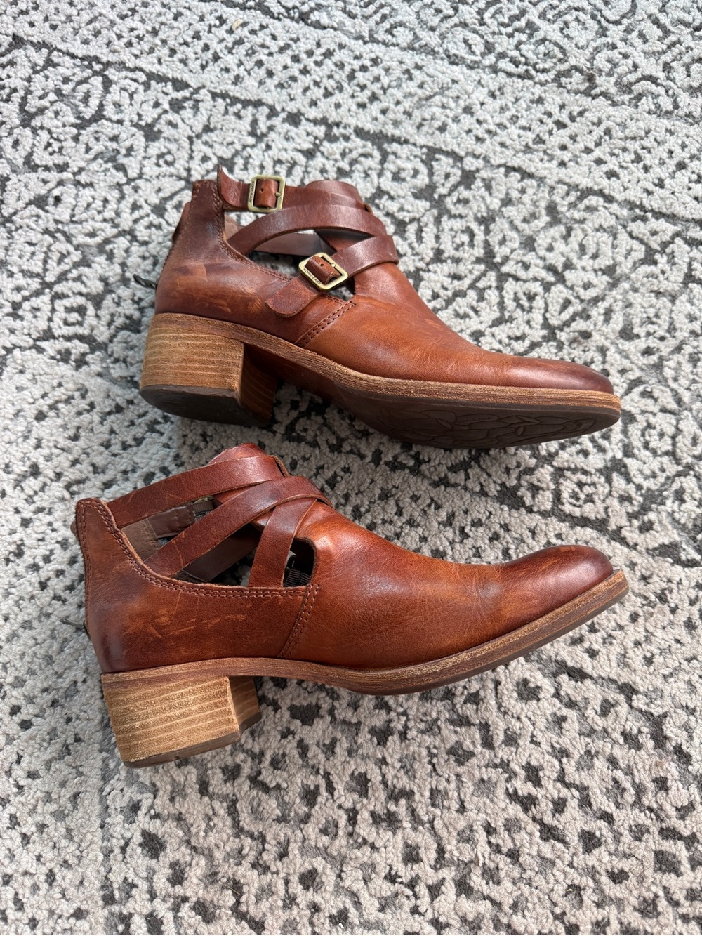 KORK-EASE | Women's Brown Leather Cutout Ankle Boots - Classic Buckle Heels - Picture 2 of 8